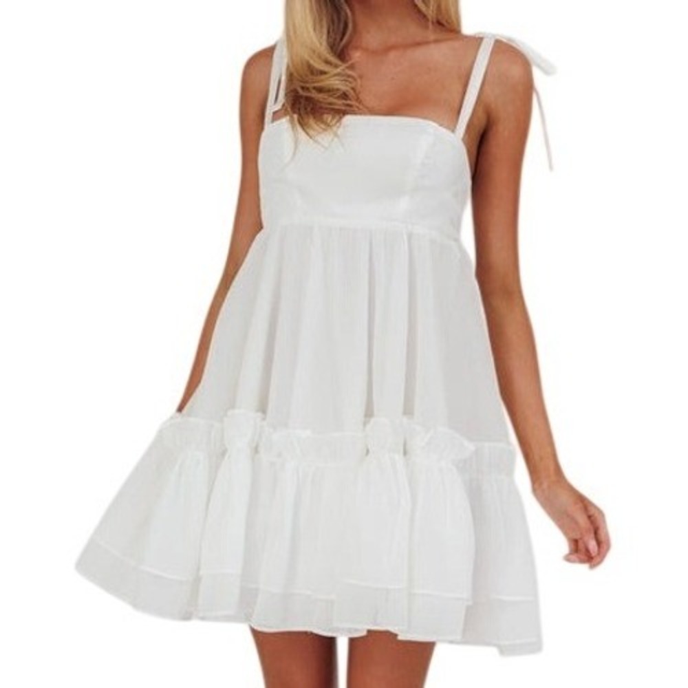 NWT Selfie Leslie White Babydoll Ruffled Tank Dress‎ Size Small (READ SIZE)